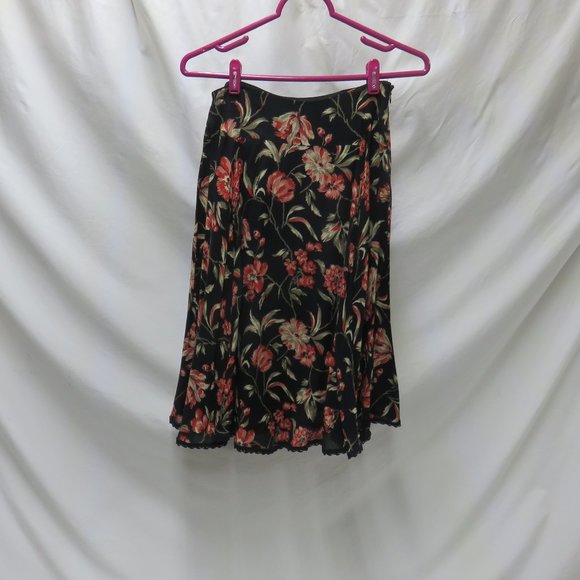 Jones NY Black with Floral Print Fully Lined Long Skirt - Picture 4 of 9